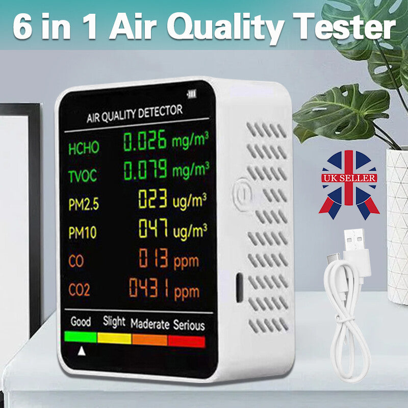 6 Dans 1 moniteur de qualité de l'air Home Office Compteur CO2 HCHO-CO TVOC PM2,5 10 Détecteur