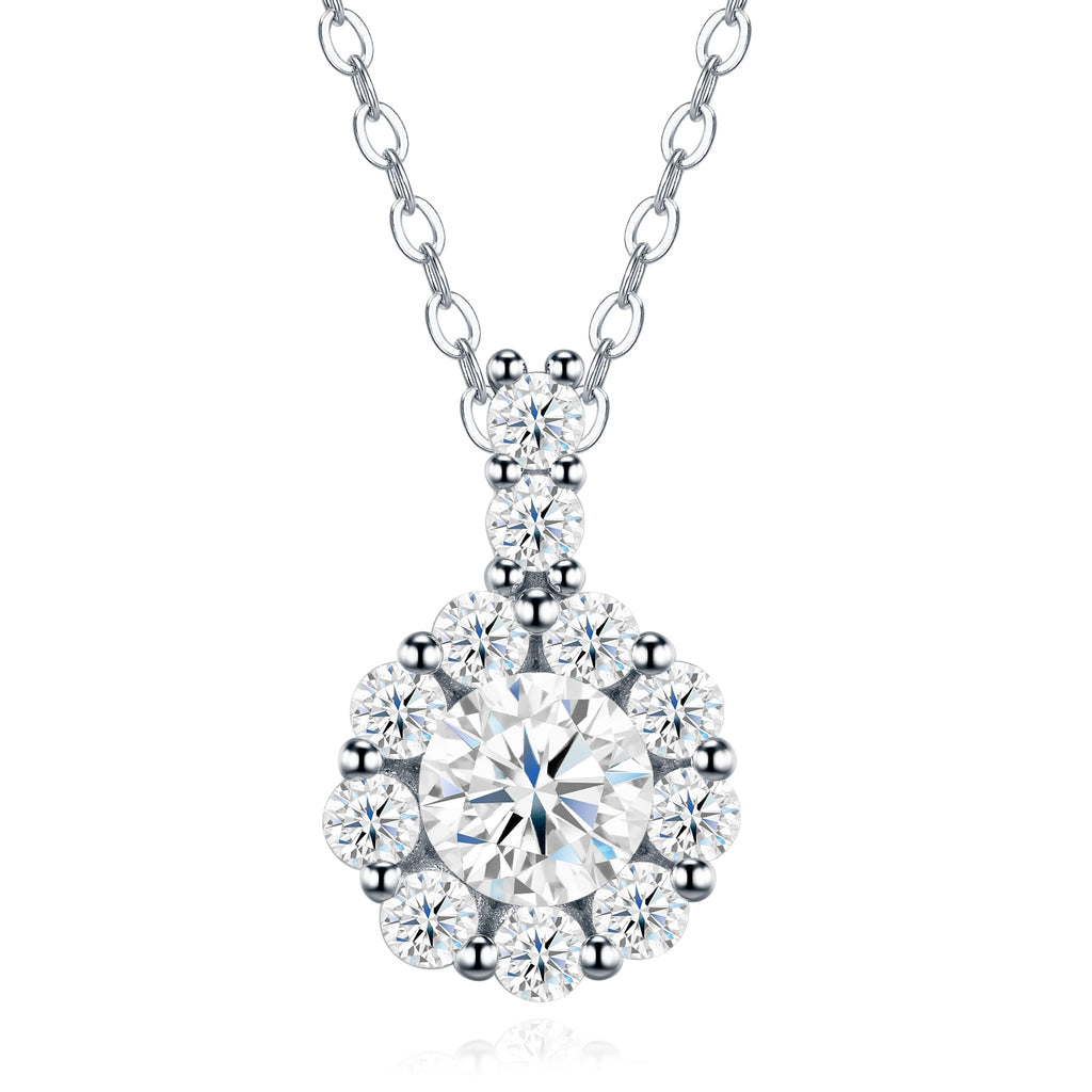 S925 Argent Sterling 1ct D Couleur VVS1 Collier en moisanite 40cm Halo Design Platinum plaqué
