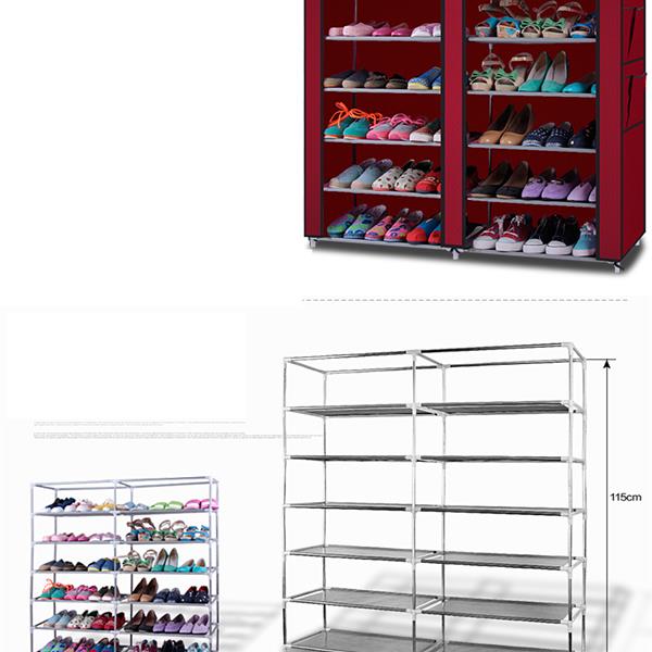 6 étages Double rangée 12 Grille Non-tissé en tissu Chaussures Cabinet gris
