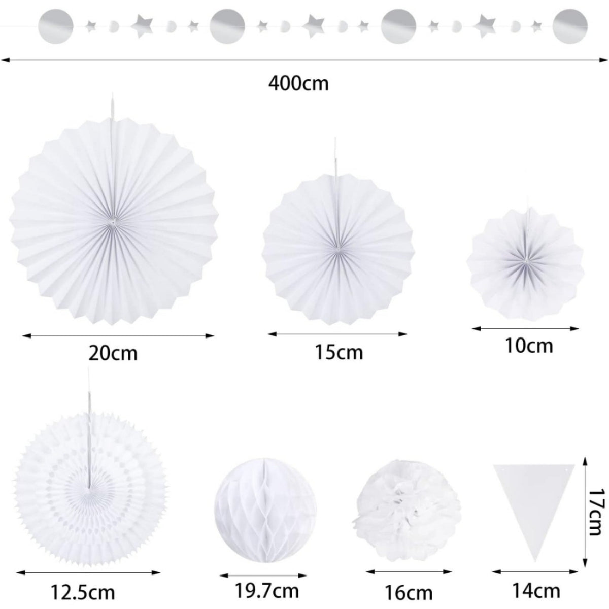 Ensemble de 20 pièces d'éventails de papier blanc