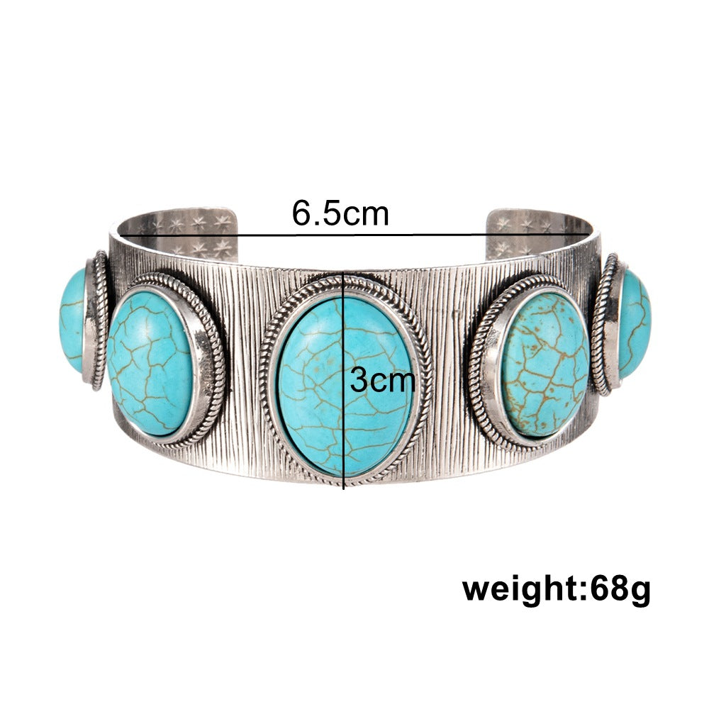 Bracelet ouvert Ovale Turquoise de style ethnique