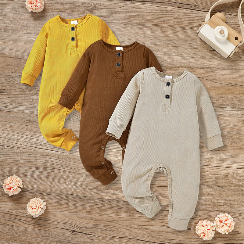 3-Pack Nouveau-nés Bébés Garçons & Filles Longue Manches Ribbed Romper Soft Button Front Jump