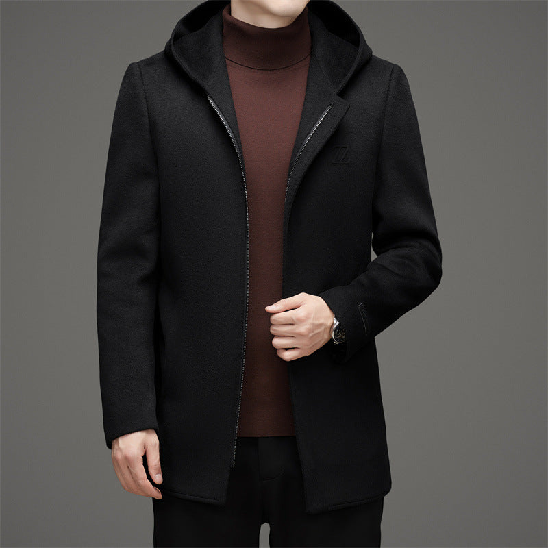 Laine réversible à capuche manteau d'hiver des hommes épaissi