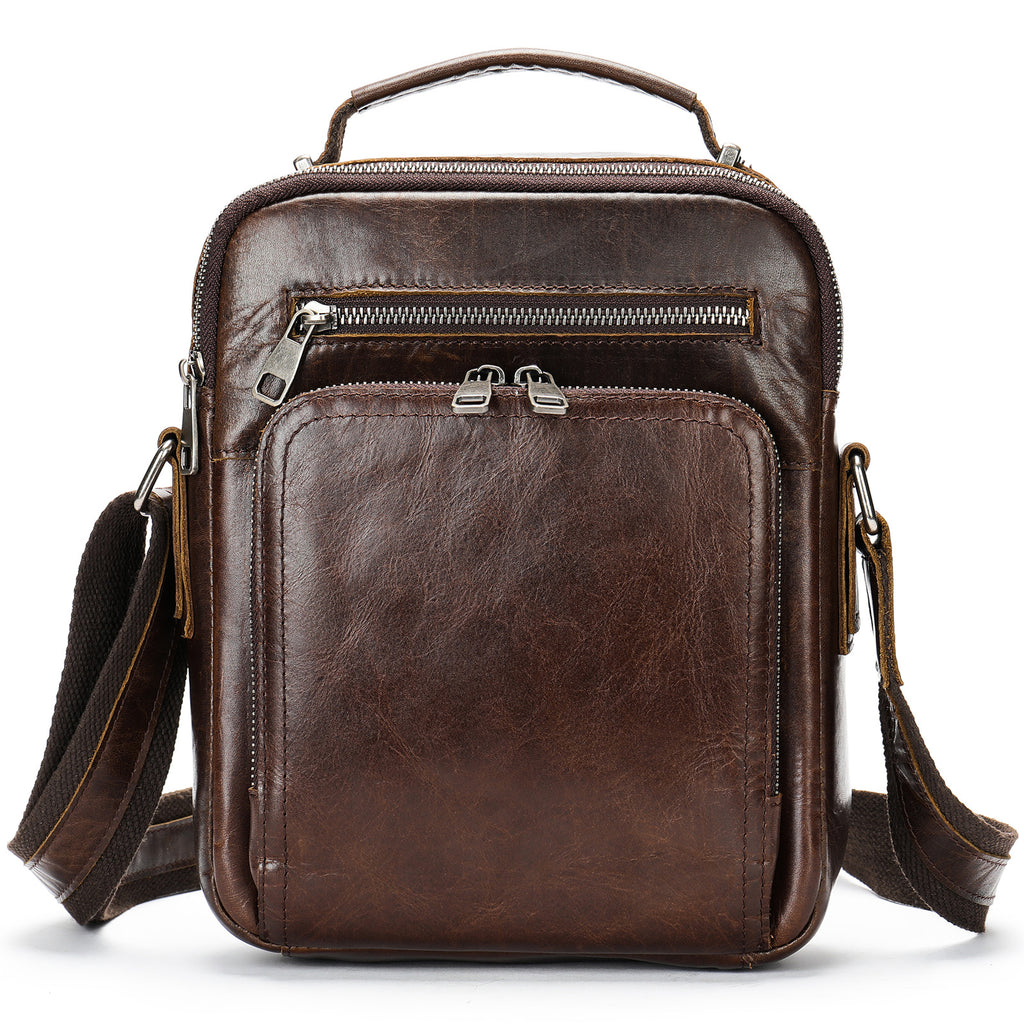Véritable sac de corps croisé en cuir Hommes Cheval fou Sac d'épaule en cuir multifonctionnel