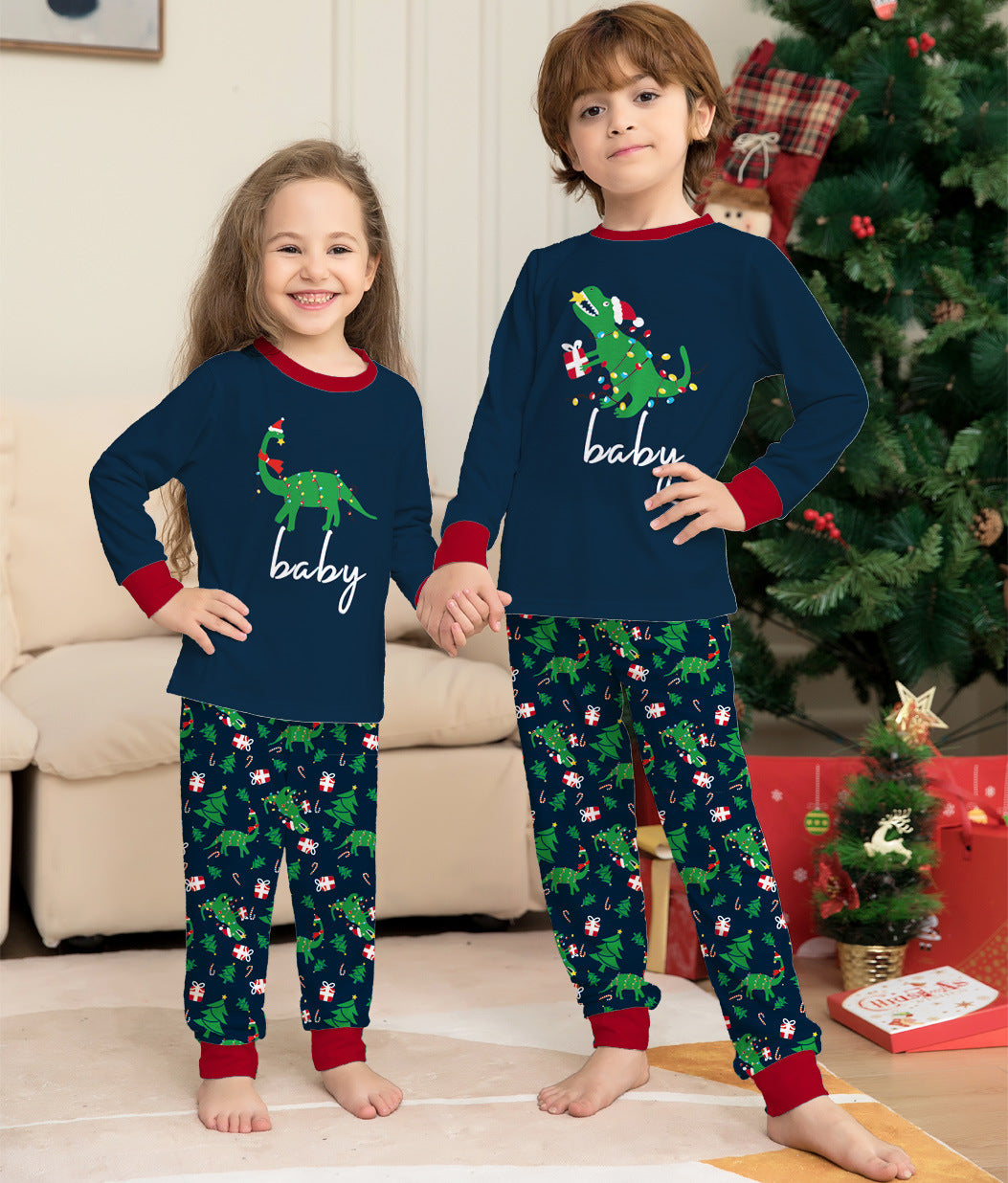 Dinosaur Letter Print Christmas Parent Child Pajama Set