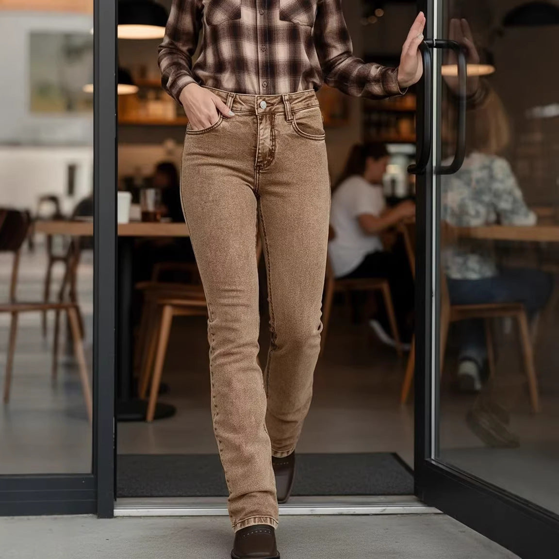 Femmes Casual Retro Marque de mode lavée Slim-fit Jeans stretch