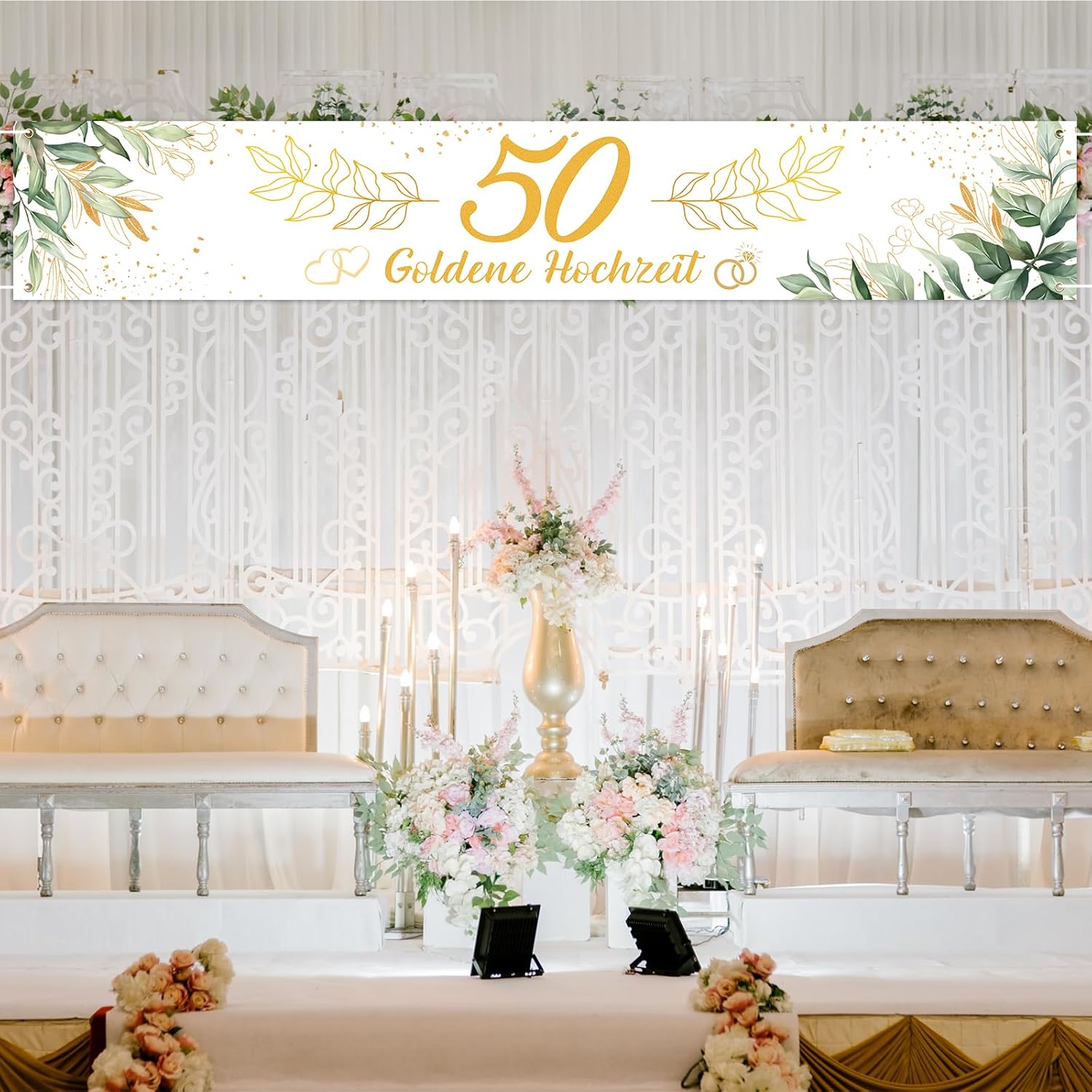 Bannière de mariage dorée