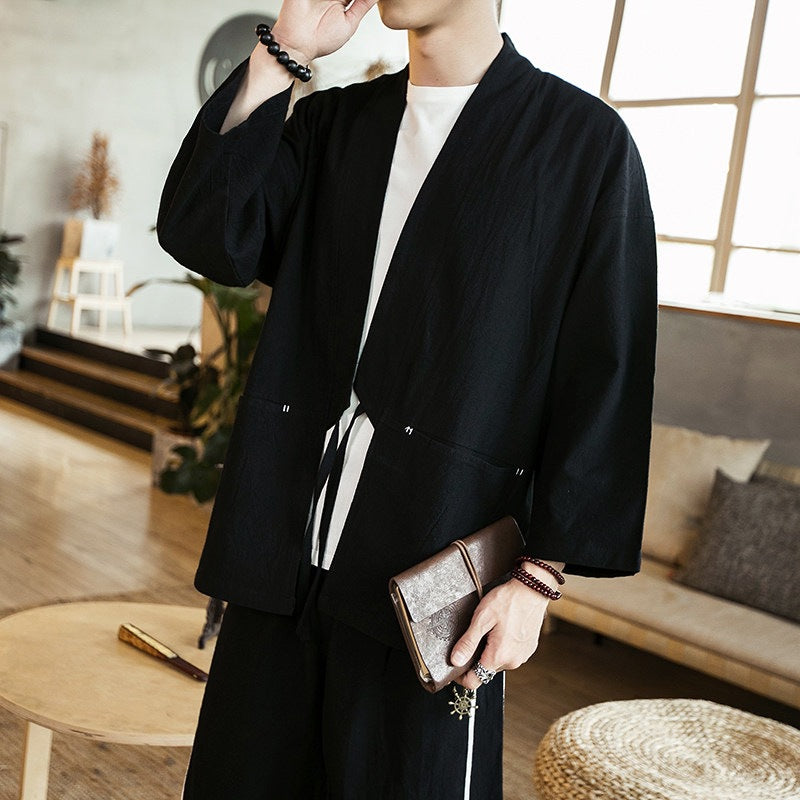 Retro Casual Taoist Robe Zen Veste pour hommes