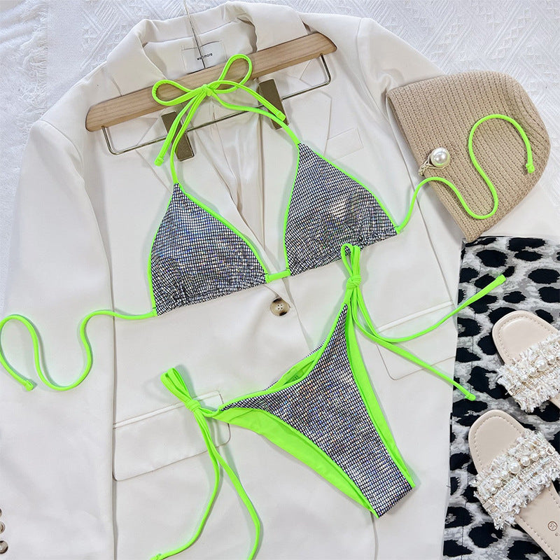 Femmes Color-Block Glossy Sexy Bikini avec la dentelle design Innocent Pourtant attrayant