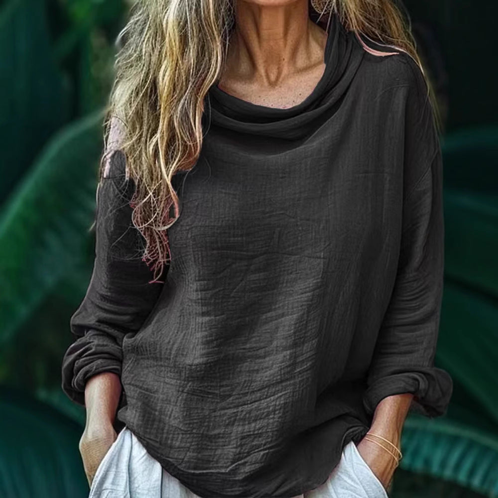 European and American Spring Women's Casual Loose Fashion Long Sleeved Solid Color Pile Co