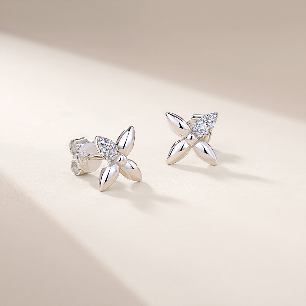 S925 Boucles d'oreilles en argent sterling à quatre feuilles