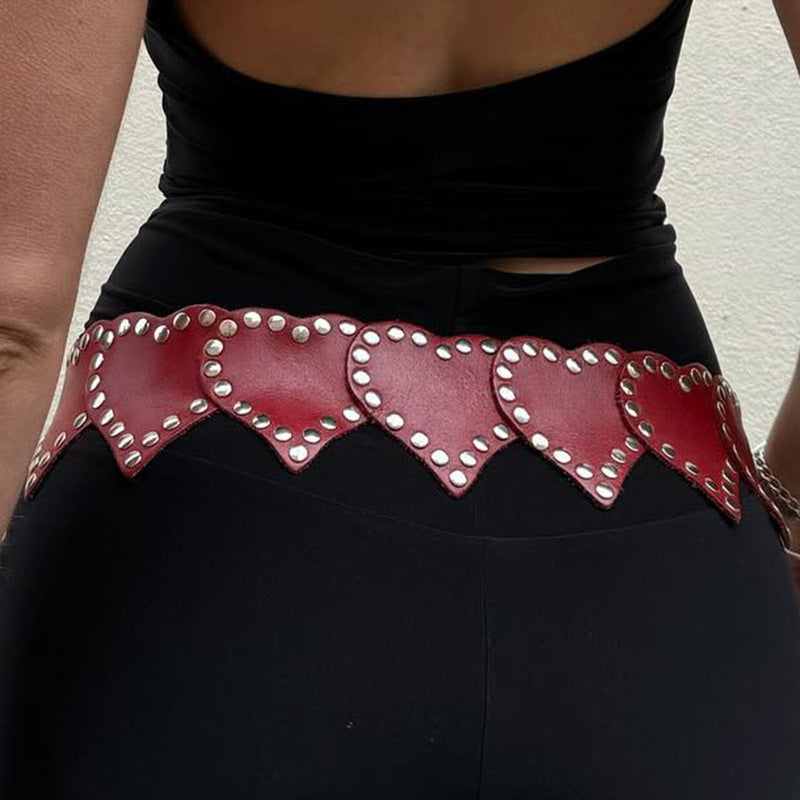 Retro élastique en forme de coeur Ceinture en cuir pour la taille