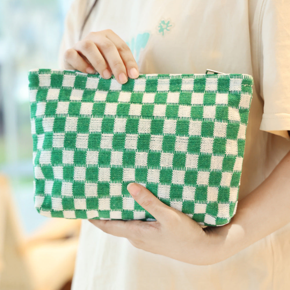 Sac de maquillage de tableau de vérification de fils de grande capacité