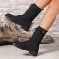 Bottes pour femmes à talons carrés Grand orteil rond Martin Bottes