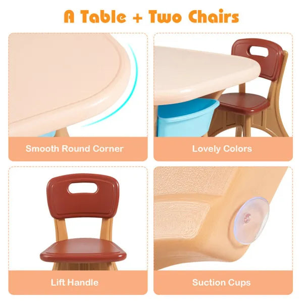 Table pour enfants Brown et 2 chaises avec 4 boîtes de rangement