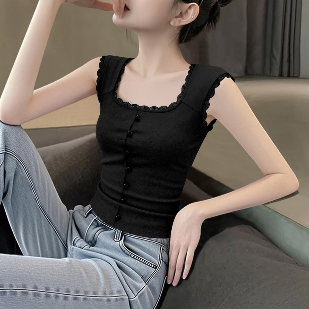 Top intérieur élégant flatteur de figurine pour les filles Chic