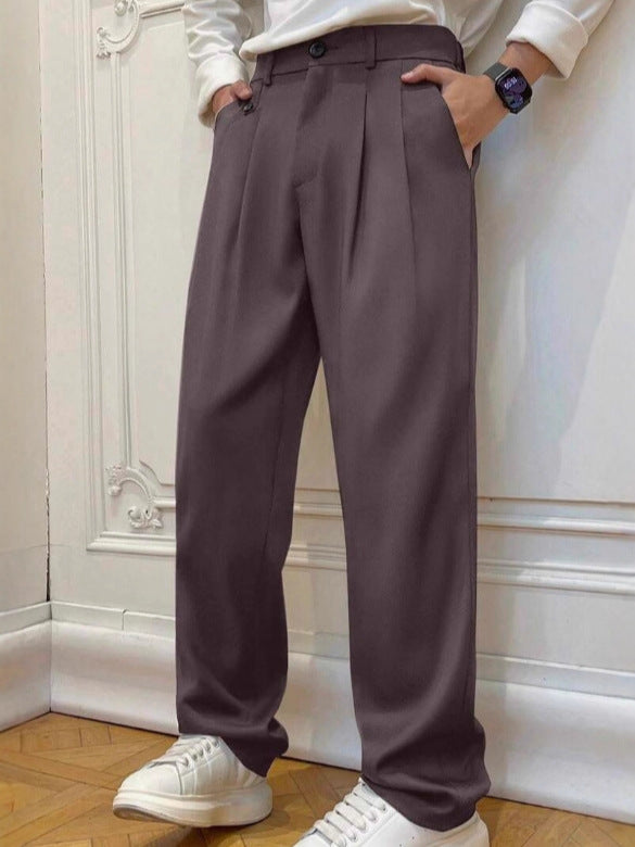 Pantalon de costume polyvalent de couleur solide pour homme