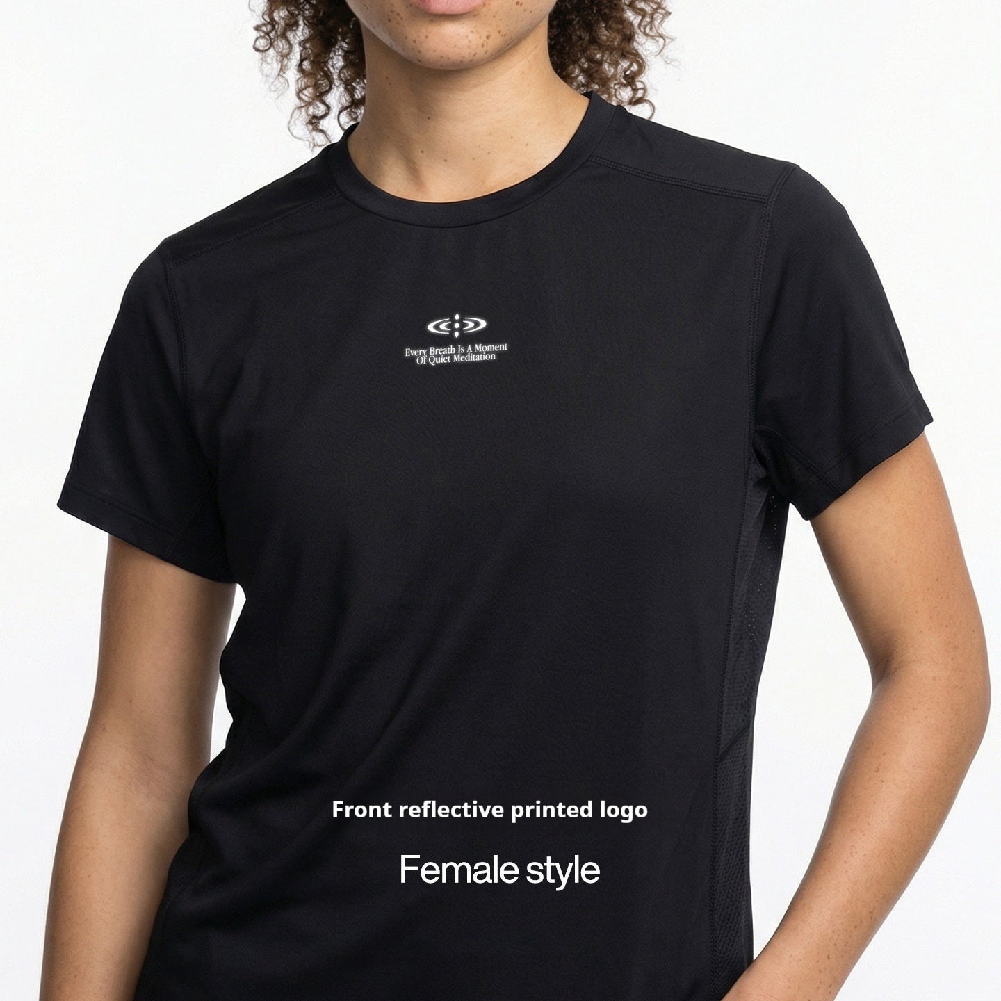 Outdoor Breathable Reflective-print Col d'équipage Haut à manches courtes