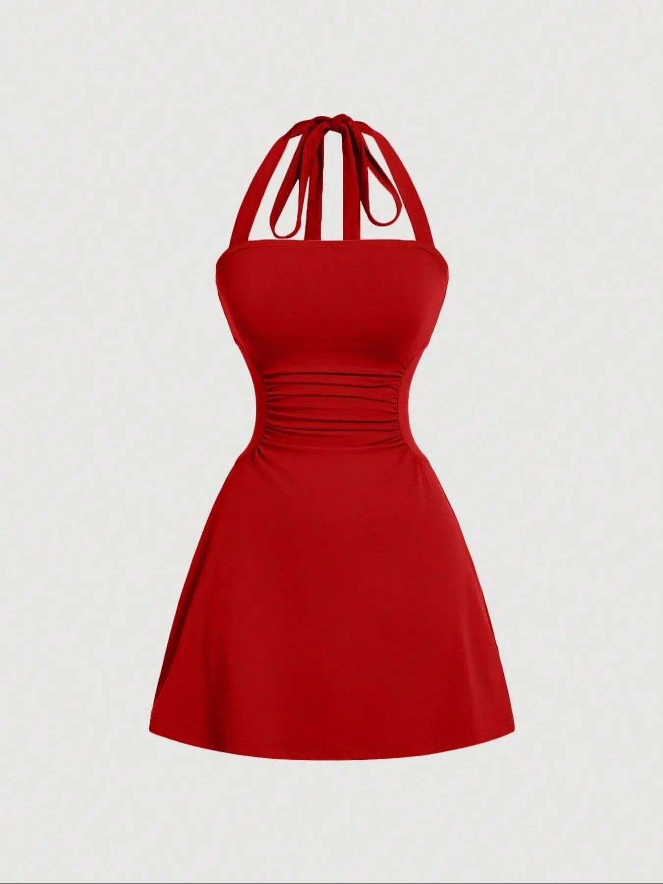 Robe de sangle spaghetti sans dos en tissu plissé couleur solide pour femme