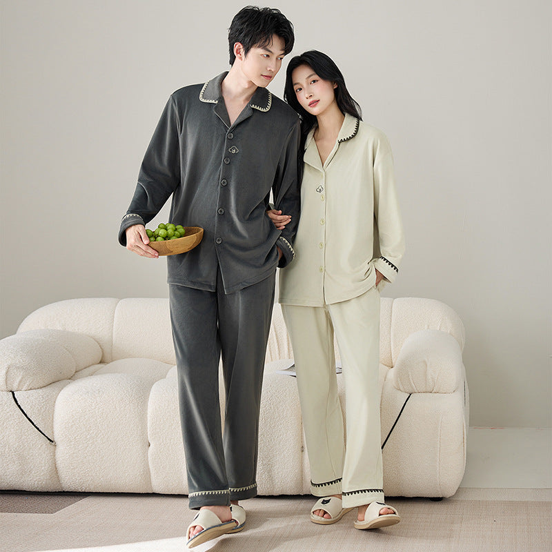 Couples Pyjama AutomneHiver Épaisseur Fleece-lined Fleece Hommes Ensemble