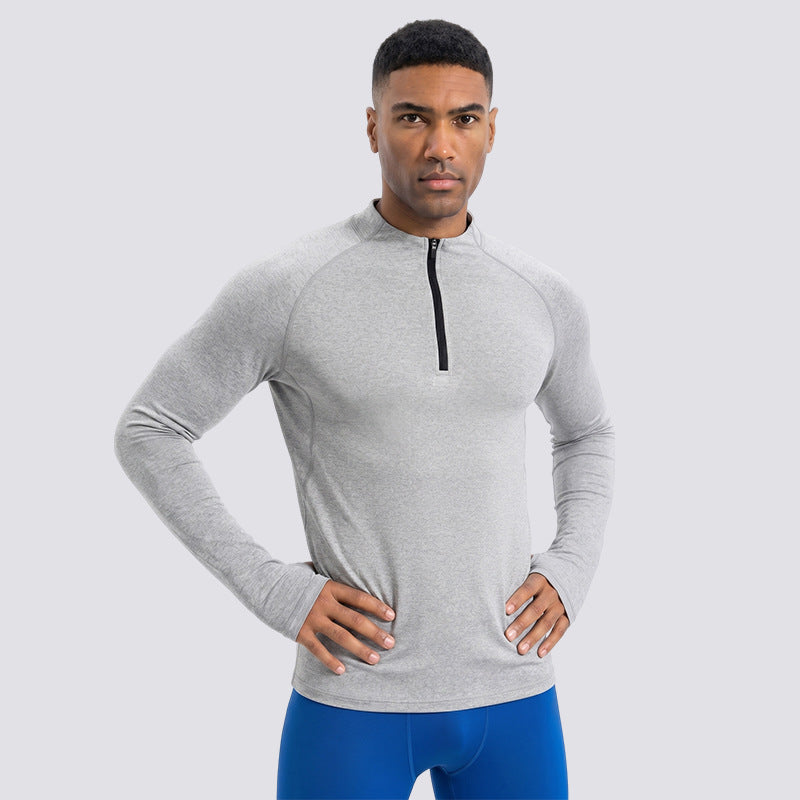 T-shirt sport demi-zip à manches longues pour hommes à séchage rapide