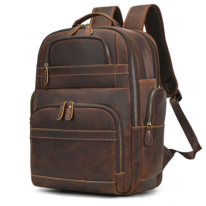 Hommes Retro Saddle-Leather Backpac Grande Capacité Cuir véritable