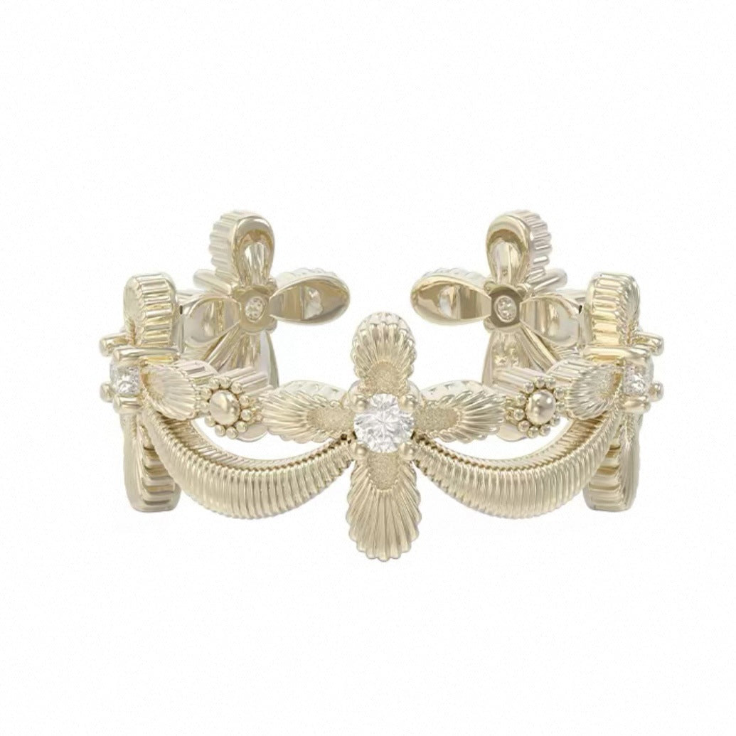 Trois lignes horizontales Bijoux Iris Fleur Anneau Lumière Titanium Dentelle Hollow Maillard Lumière