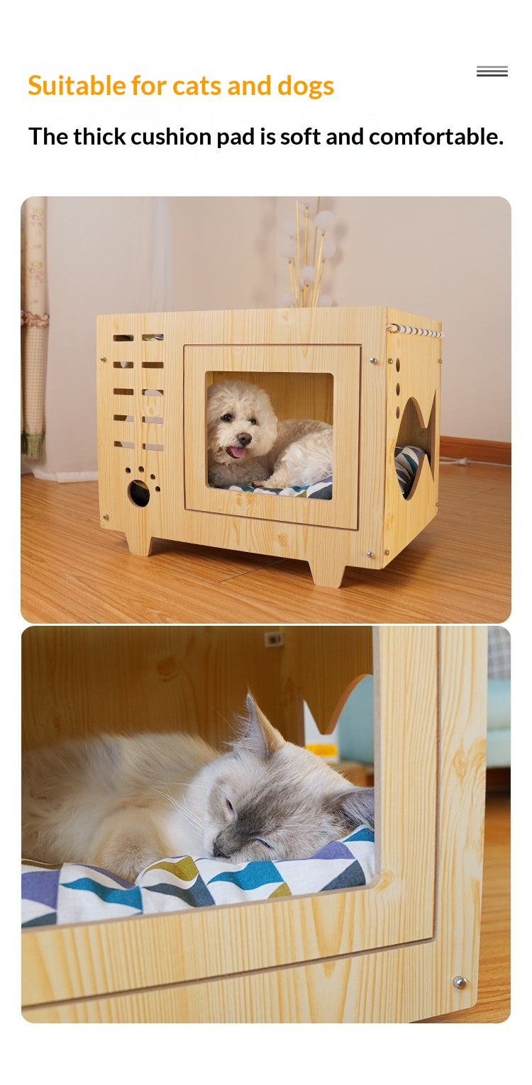 Lit d'hamac pour animaux de compagnie en bois double-layer intégré