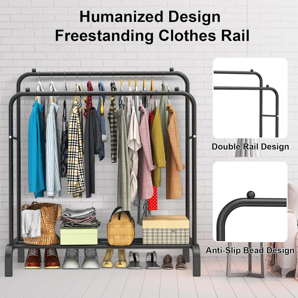 Heavy Duty Double Vêtements Rail Pending Rack Garment Display Stand Shoes Storage