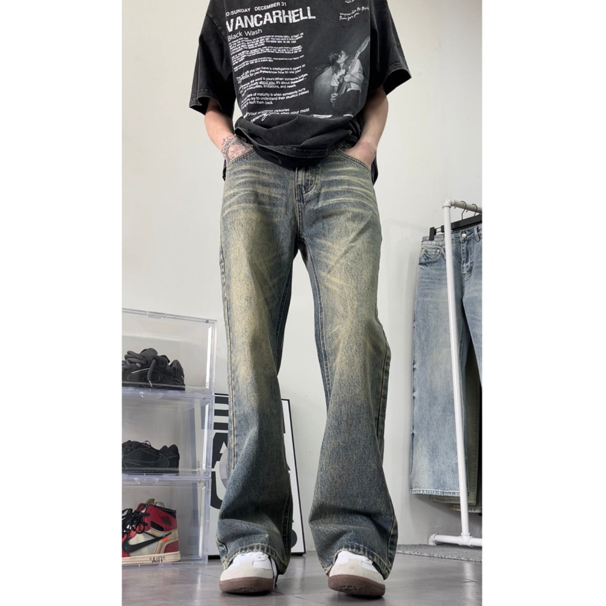 Hommes American Style Retro Lavés Distrait Droit Jeans Jambes
