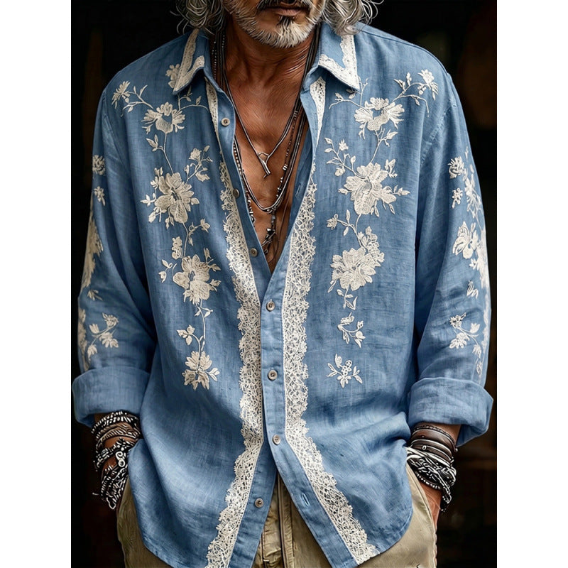 Chemise casual rétro à imprimé numérique pour homme