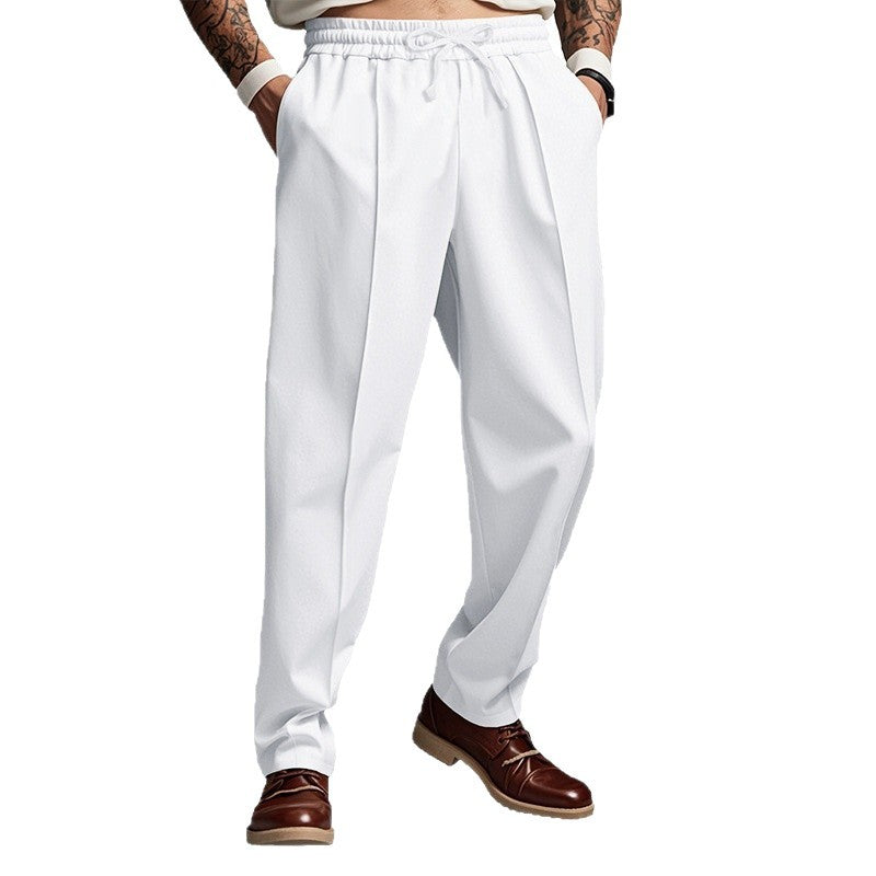 Pantalon casual de couleur unie enroulé avec un cordon et des jambes droites