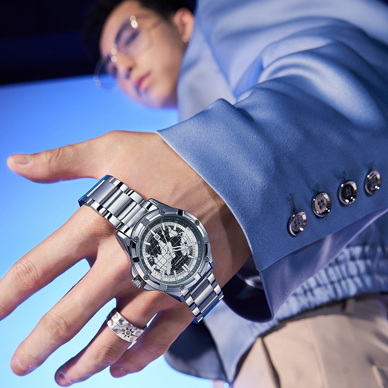 Luminous water-resistant terrestrial quartz watch