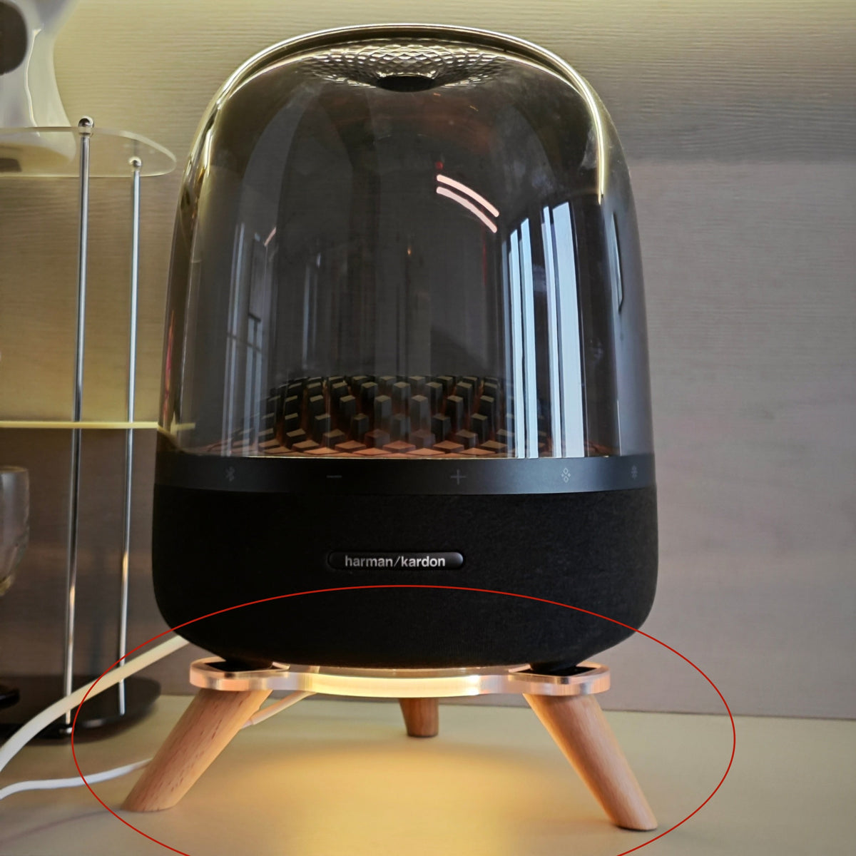 Support de base audio en verre cristal Bois massif