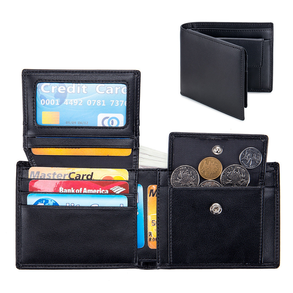 Soft Cowhide Trifold Wallet Homme multifonctionnel