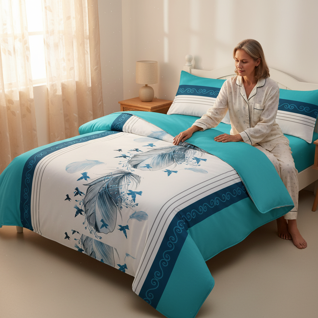 3-Piece bleu et blanc plume Star couvre-lit matelassé pour roi et roi de Californie