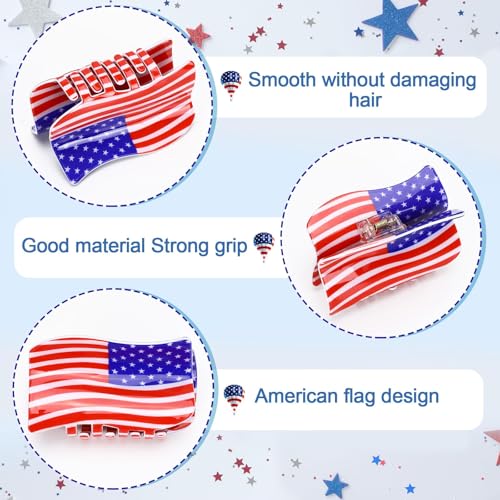 3Pcs American Flag Shaped Claw Clips USA Patriotic 4th Of Juillet Design Hair Accessories Rouge