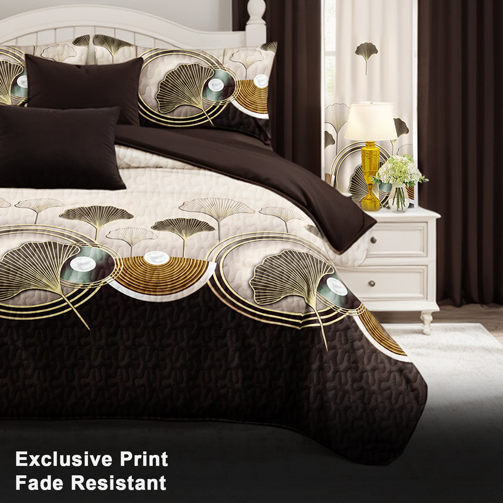 Couche de lit et rideau 9 piece brun et noir Lotus