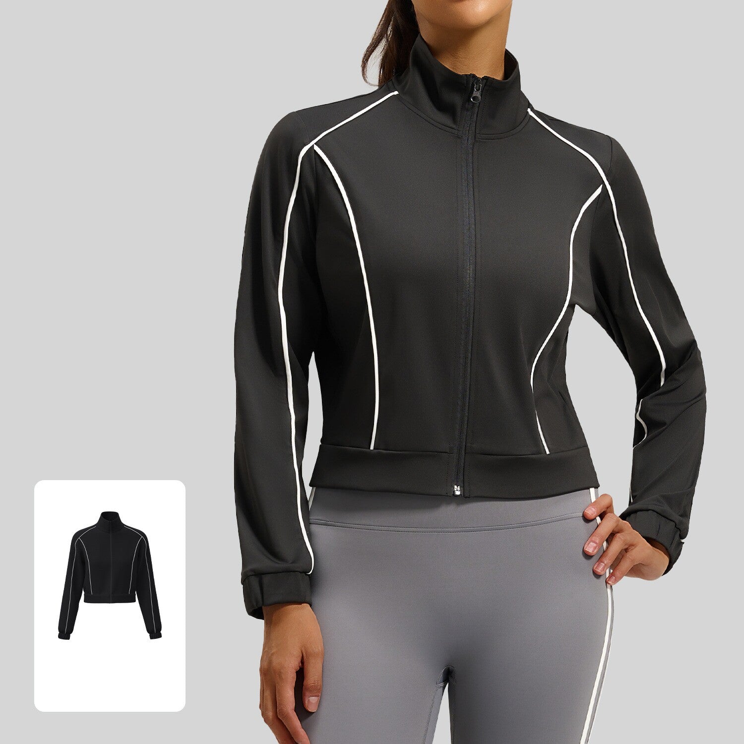 Linéaire Loose Cardigan Veste printemps et automne couleur contrastée haute élastique respirant C