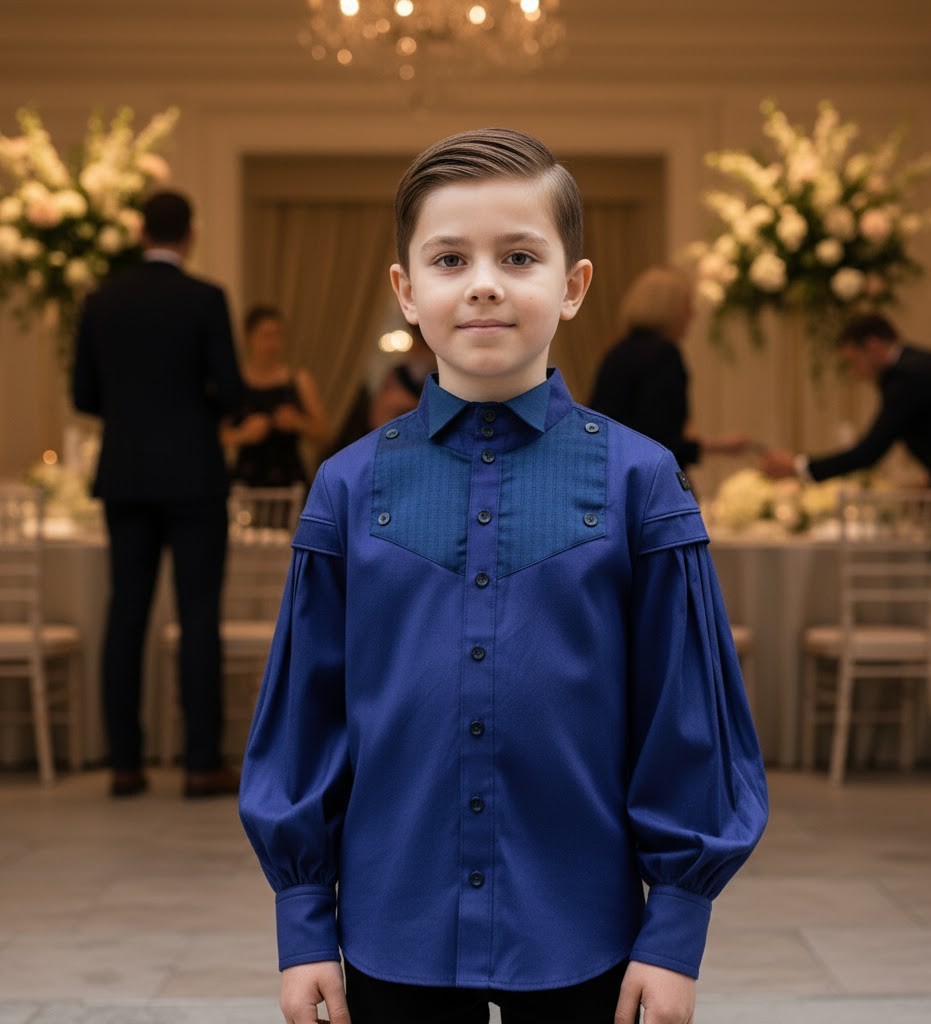Garçons Vintage coton manches longues chemise de style classique haut pour les enfants 3-14 Y