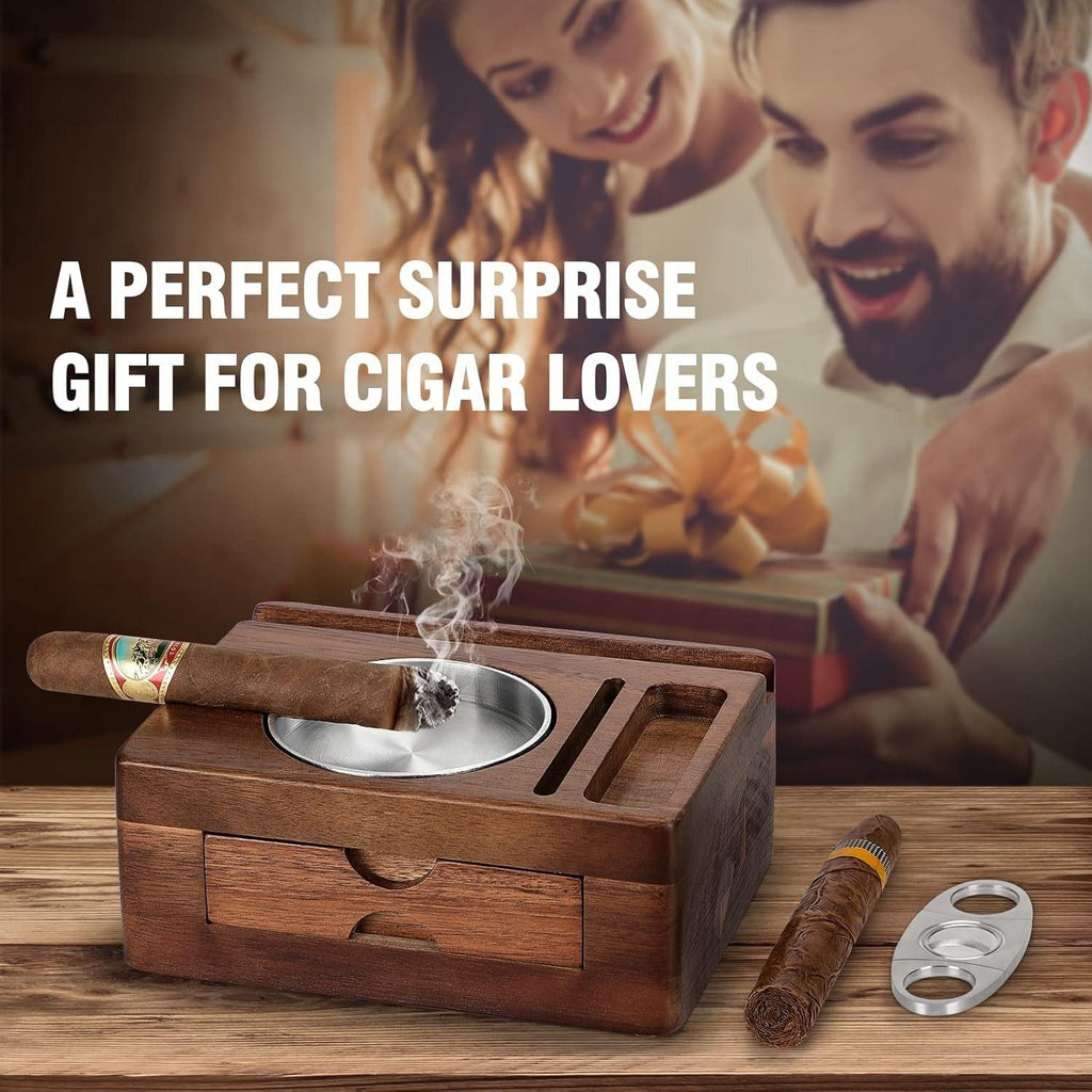 Cendrier de cigare - Cendrier en bois avec cutter de cigare