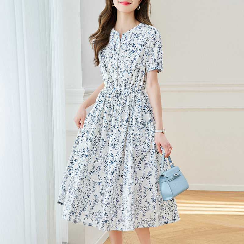 Printed Blue-and-White Porcelain New Chinese Style Womens Dress