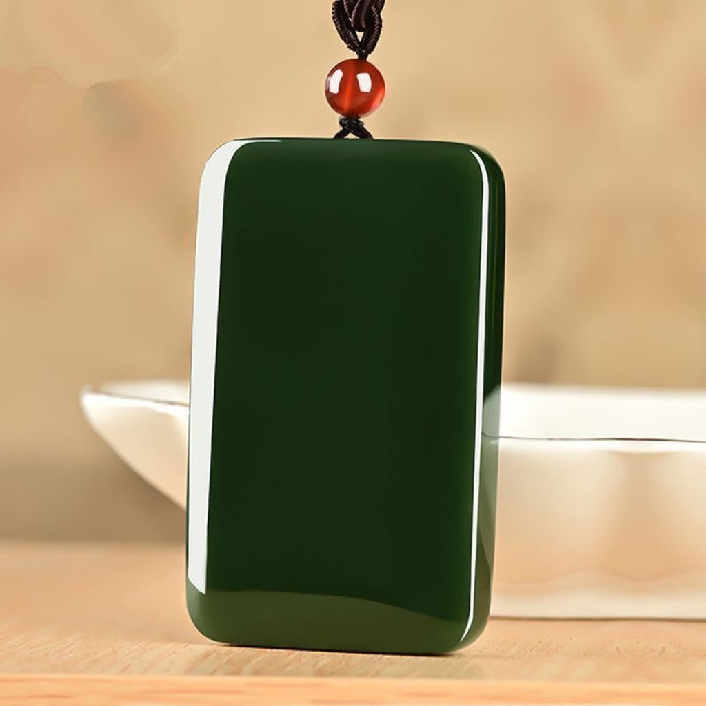 Xinjiang Hetian Jade Tower Pendentif de paix vert Fine Material Peace Jade Collier homme Jad