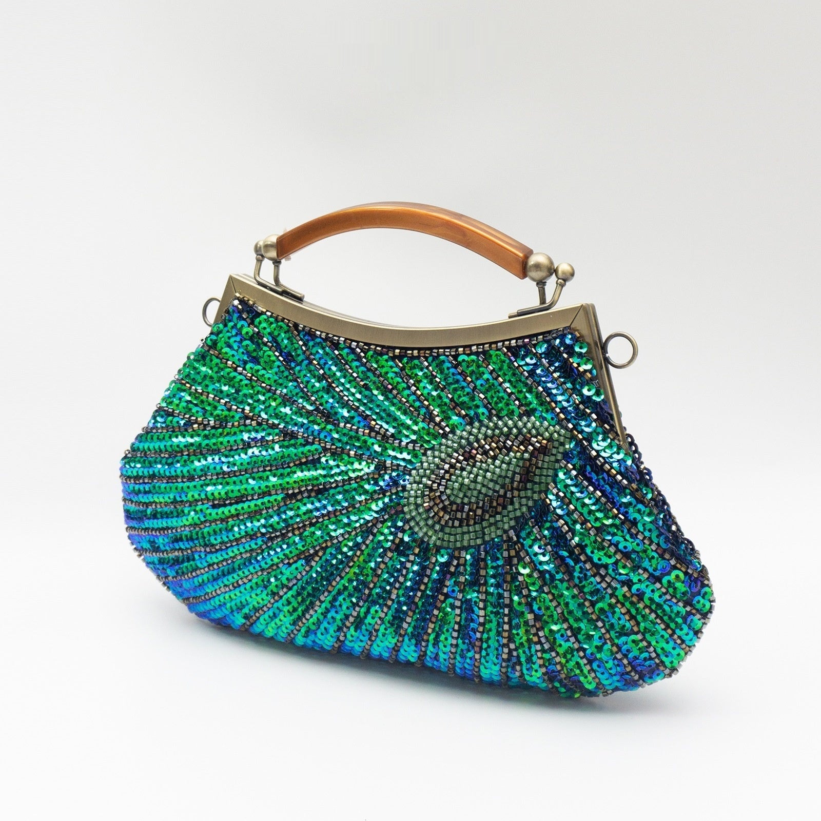 Peacock-feather Perle artisanal vintage sac de soirée