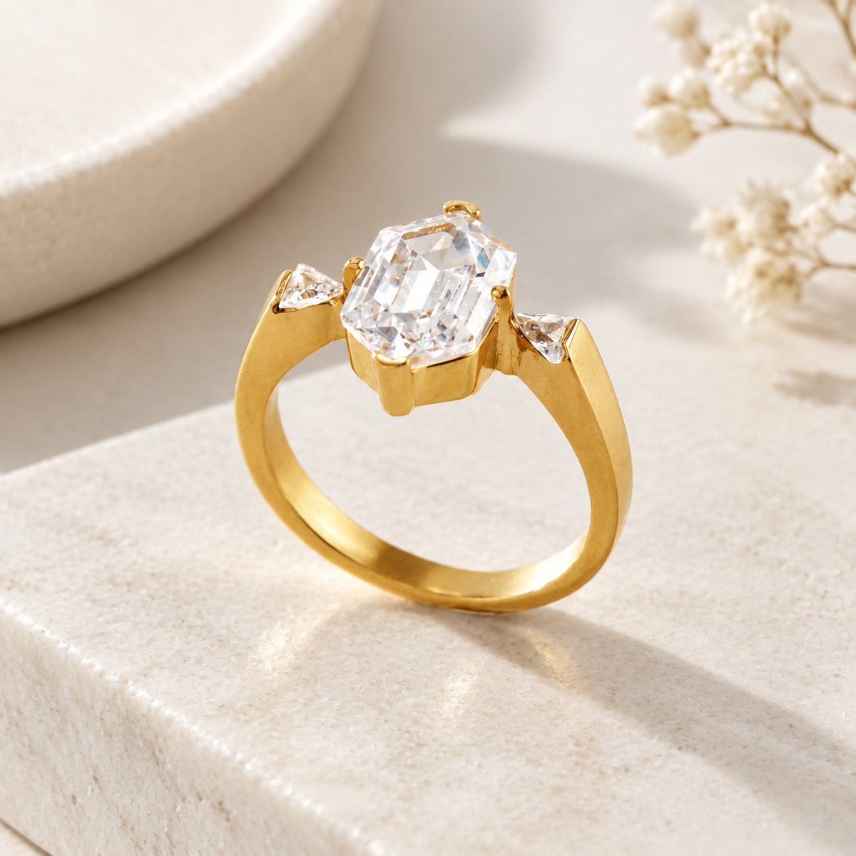 Zircon bague en acier inoxydable pour femmes