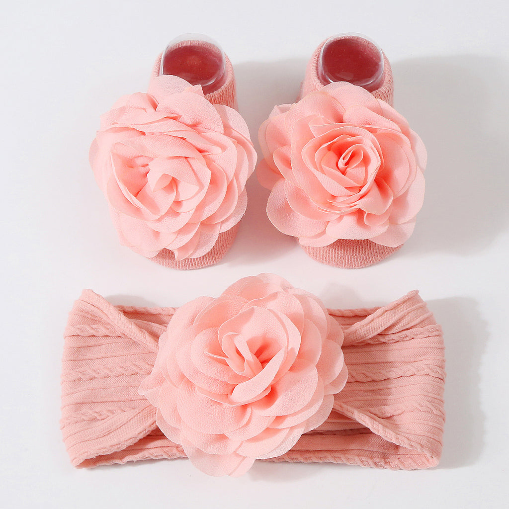 Bande de cheveux bébé Bébé chaussons en tricot doux à fleurs