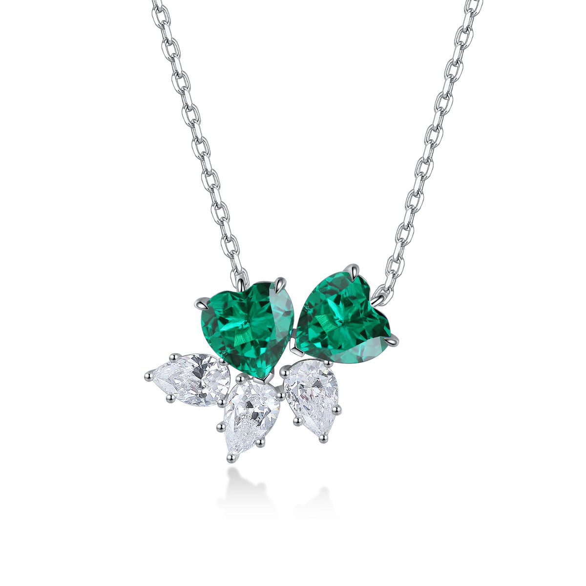S925 Argent 4.1g Double Coeur Lab-Created Gemstone Collier