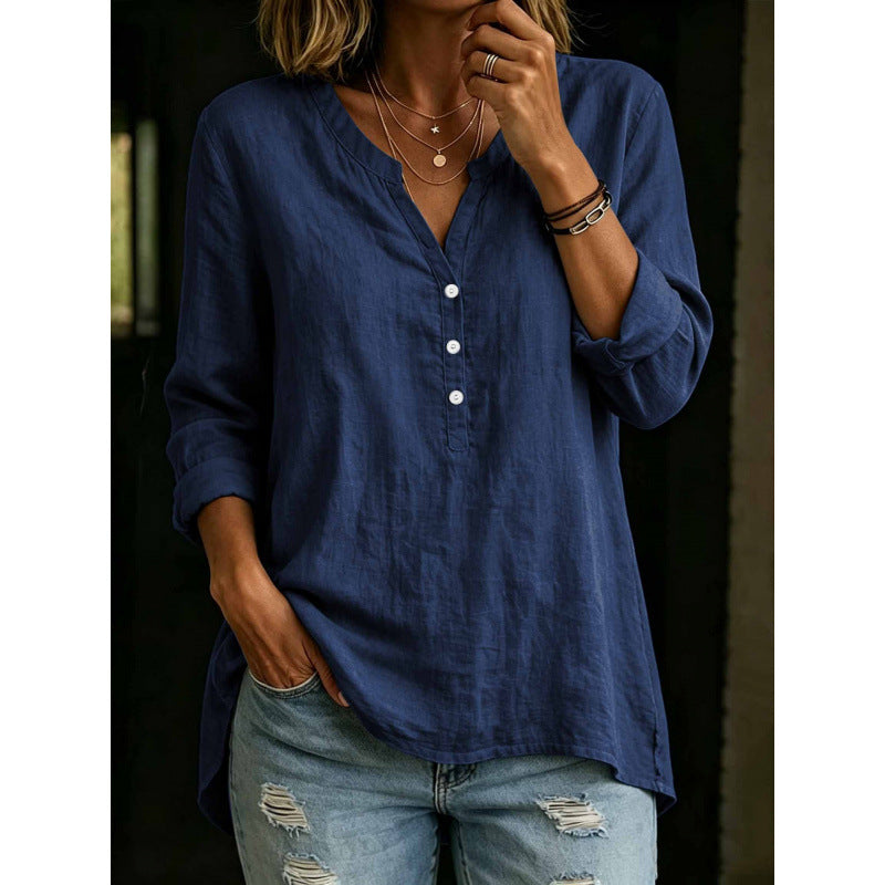 Chemise à boutons à point fixe en couleur solide pour femmes