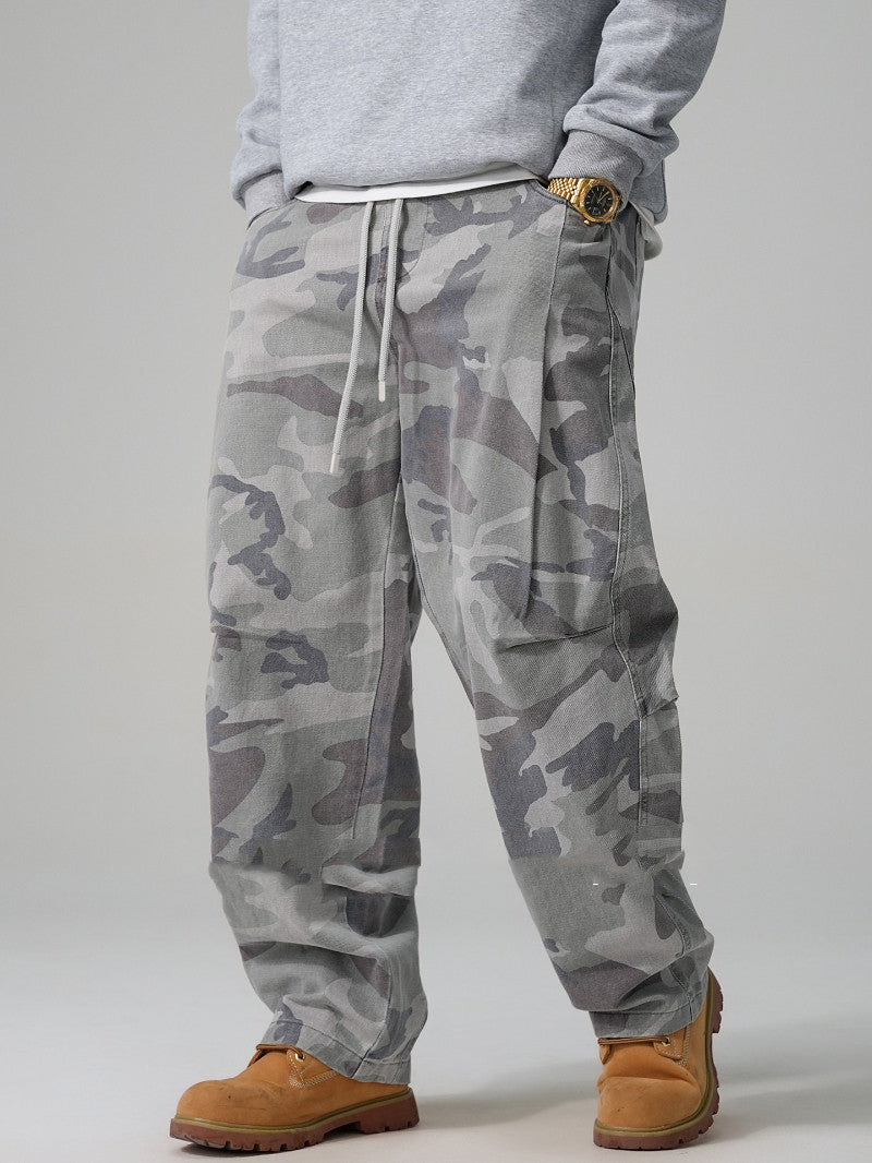 Style américain Retro Cotton Pure Camouflage Pantalon de travail Pied droit Loose Fit with A Tirages