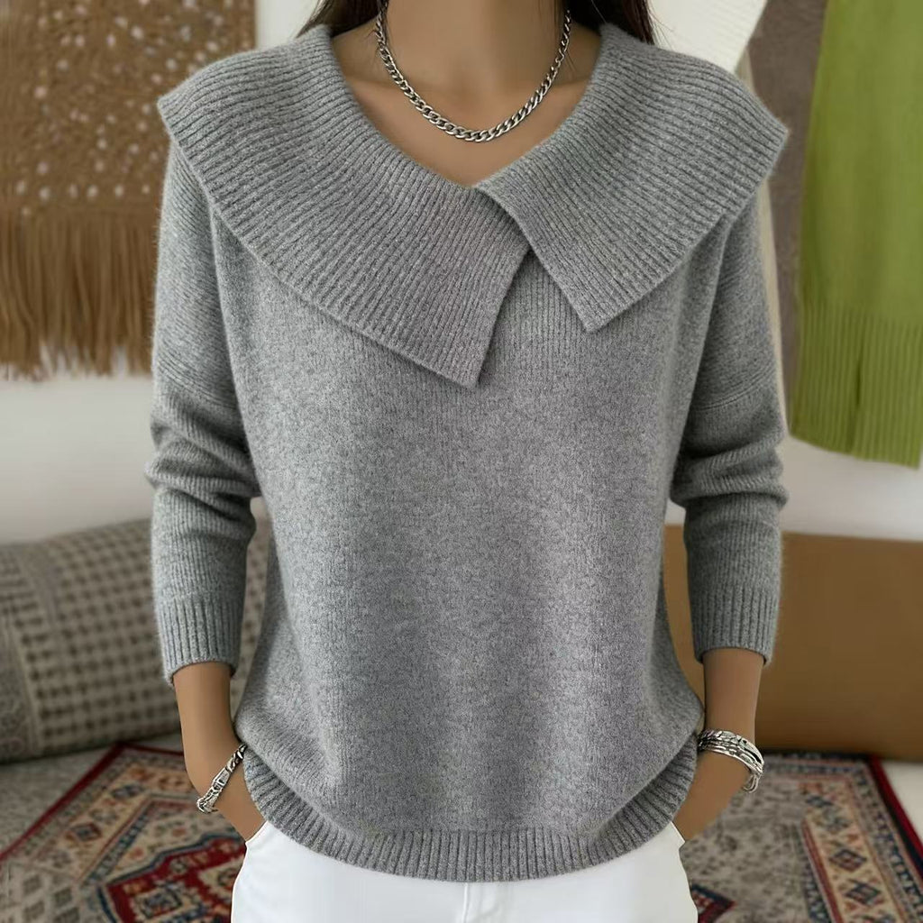 Mode Coréen Rétro Tempérament ludique Slim Lapel Sweater tricoté Lazy Tempérament